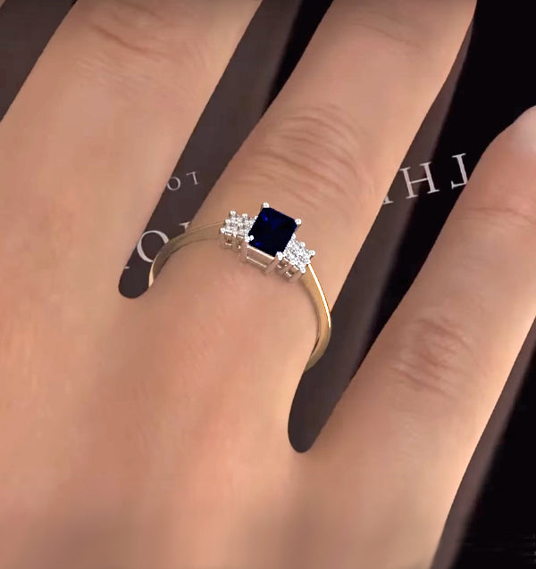 Sapphire 6 x 4mm And Diamond 9K Gold Ring A3220